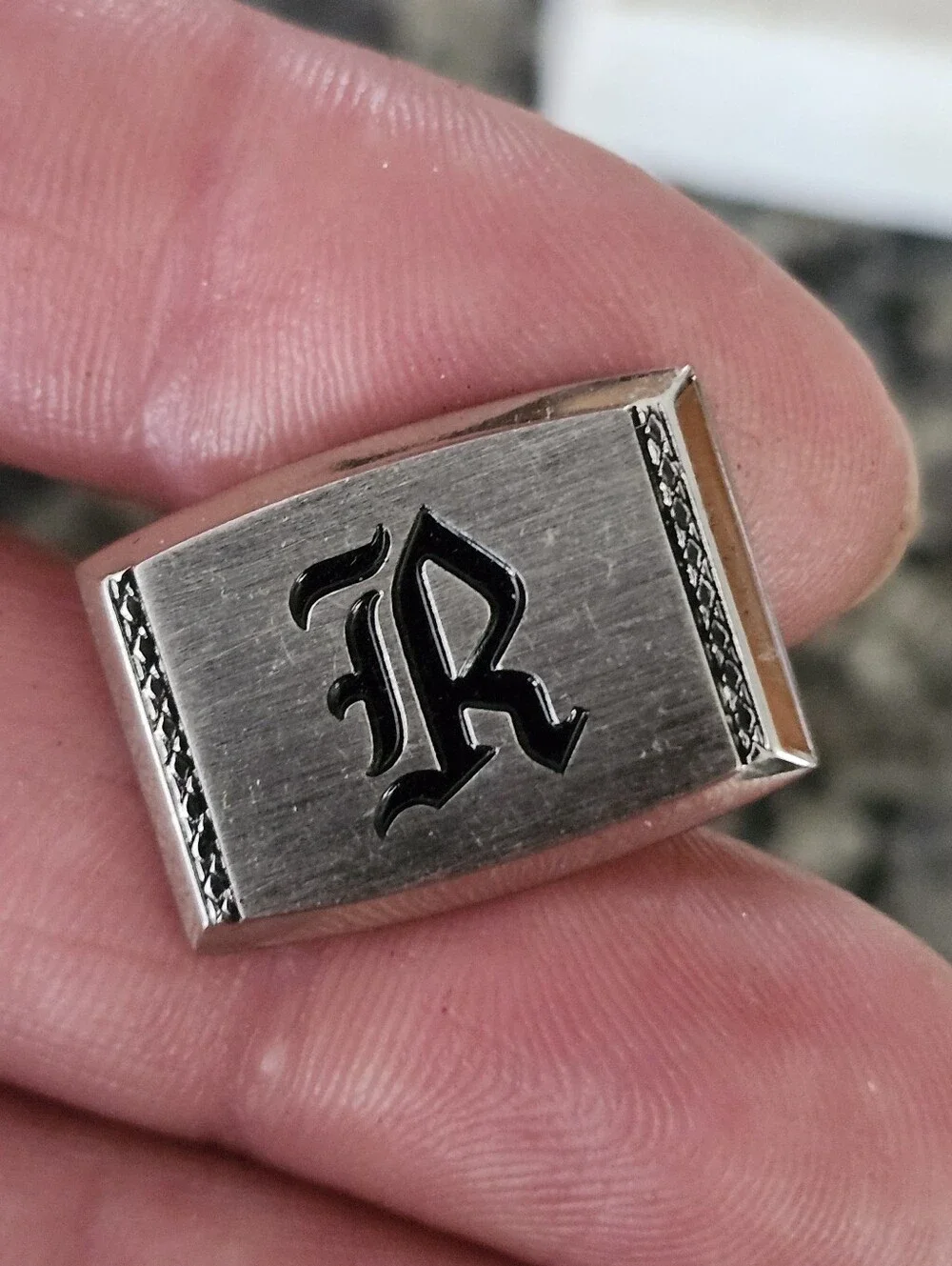 Black Monogram 'R' Silver-Tone Men's Cufflinks